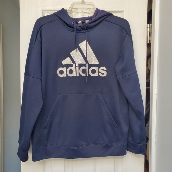 Adidas Women's Originals Shine Logo Navy Blue Mesh lining sweatshirt size Large - Picture 2 of 10